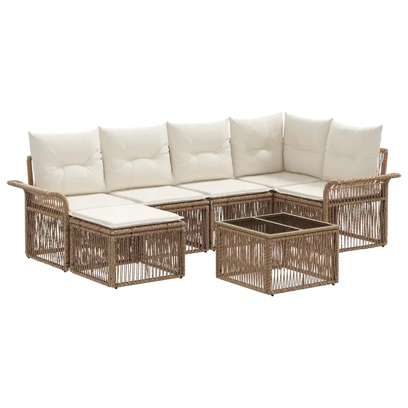 Conjunto de sofás de jardín 7 pcs Beige ratán sintético