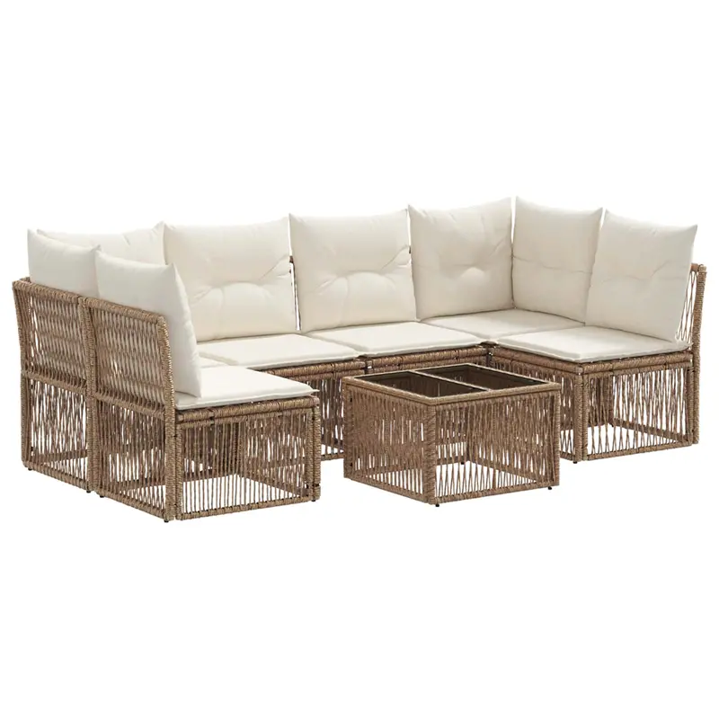 Conjunto de sofás de jardín 7 pcs Beige ratán sintético