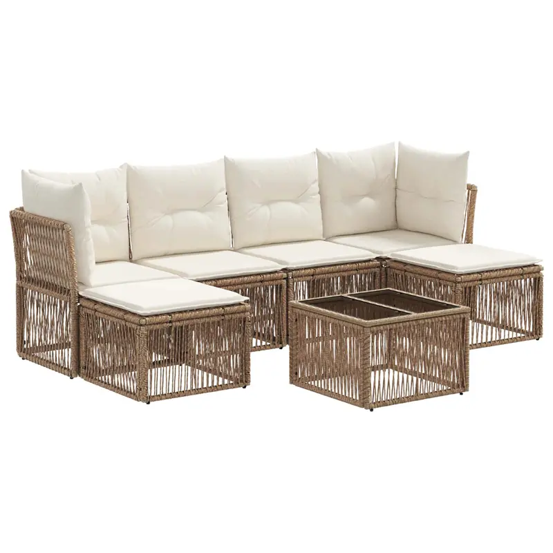Conjunto de sofás de jardín 7 pcs Beige ratán sintético