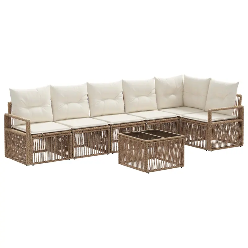 Conjunto de sofás de jardín 7 pcs Beige ratán sintético