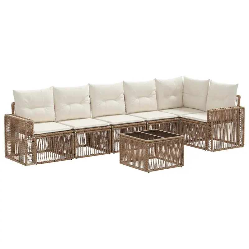 Conjunto de sofás de jardín 7 pcs Beige y blanco crema
