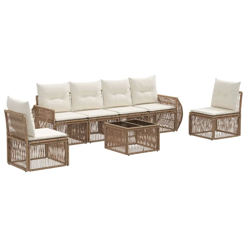 Conjunto de sofás de jardín 7 pcs Beige y blanco crema