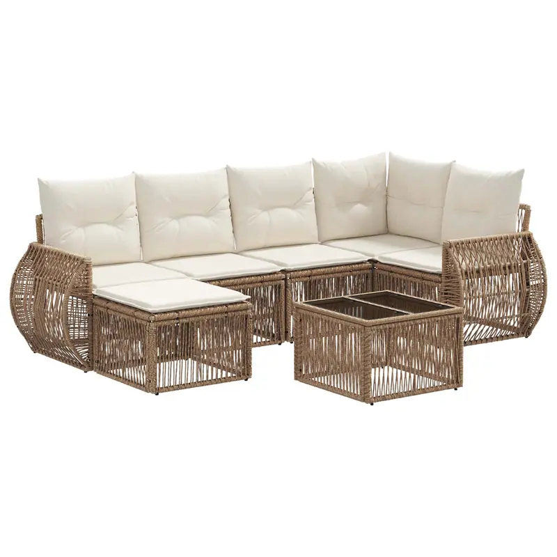 Conjunto de sofás de jardín 7 pcs Beige y blanco crema