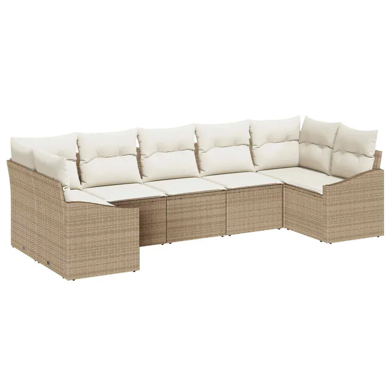 Conjunto de sofás de jardín 7 pcs Beige y Crema ratán sintético