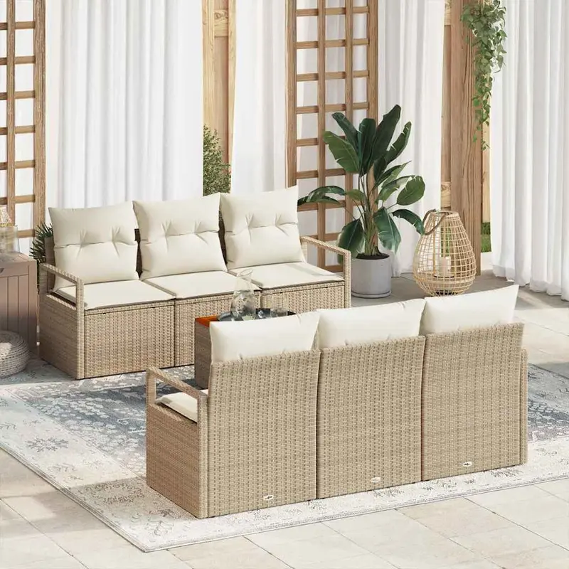 Conjunto de sofás de jardín 7 pcs Beige y Crema ratán sintético