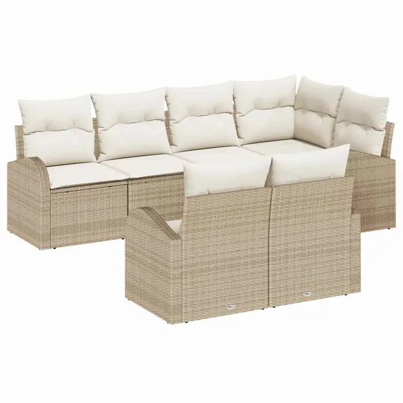 Conjunto de sofás de jardín 7 pcs Beige y ratán sintético