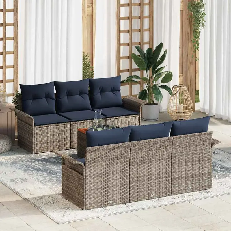 Conjunto de sofás de jardín 7 pcs Gris ratán sintético