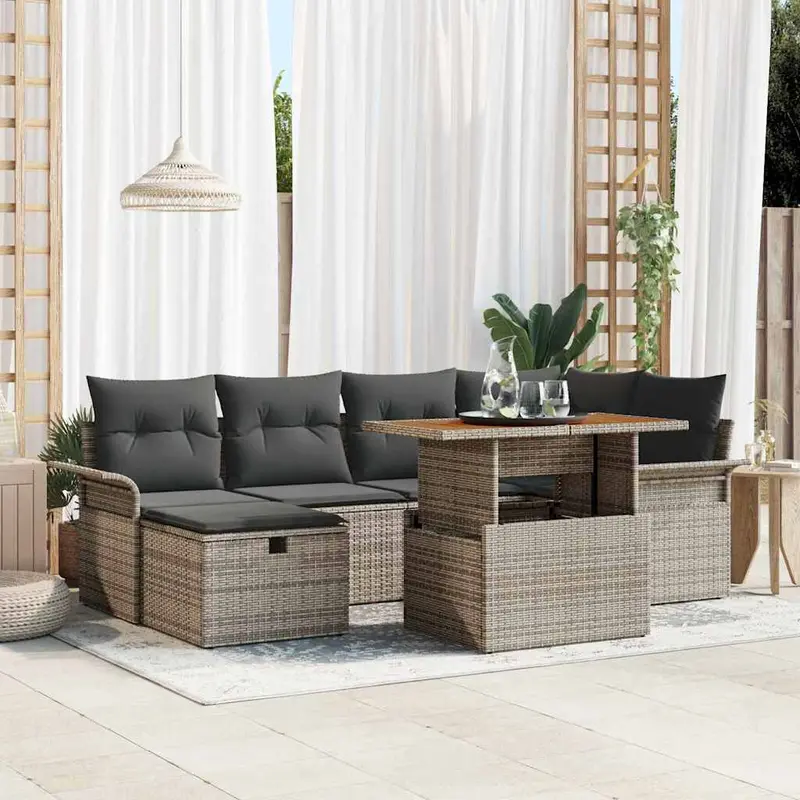 Conjunto de sofás de jardín 7 pcs Gris ratán sintético