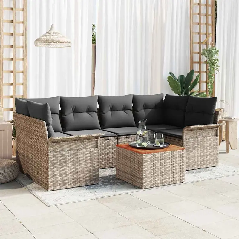 Conjunto de sofás de jardín 7 pcs Gris ratán sintético