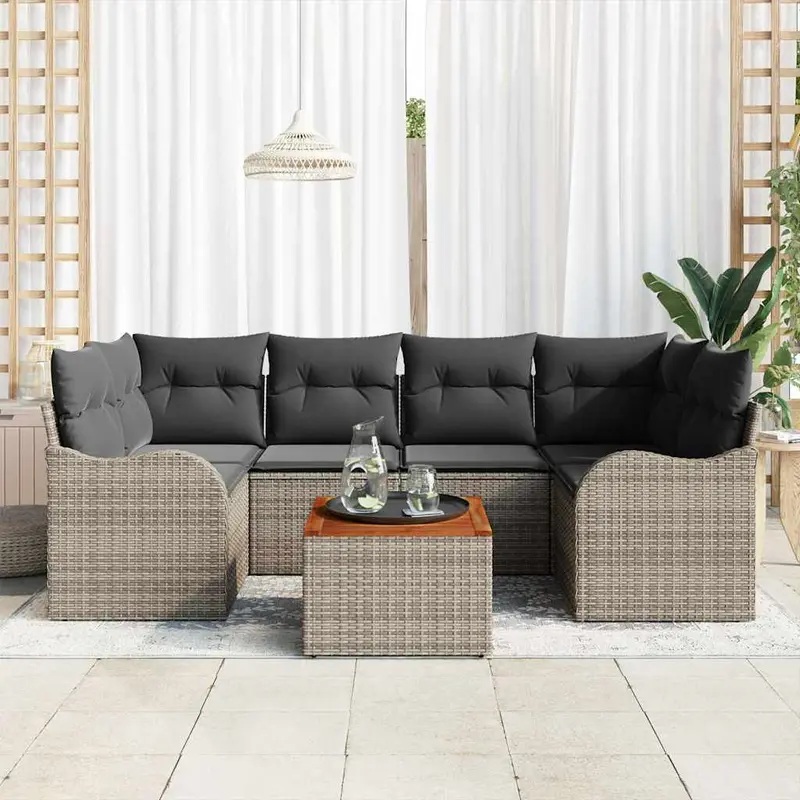 Conjunto de sofás de jardín 7 pcs Gris ratán sintético
