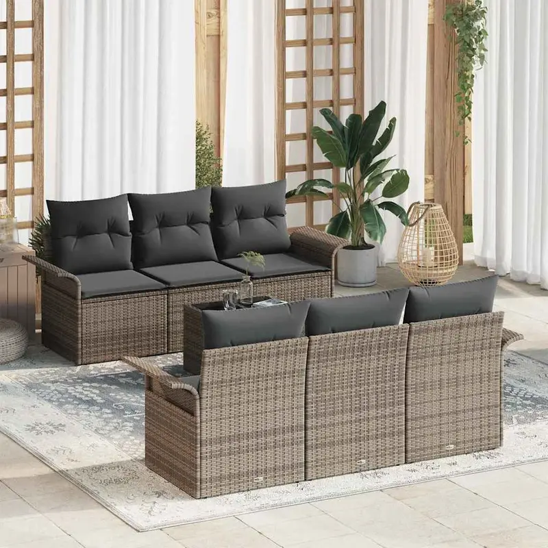 Conjunto de sofás de jardín 7 pcs Gris ratán sintético