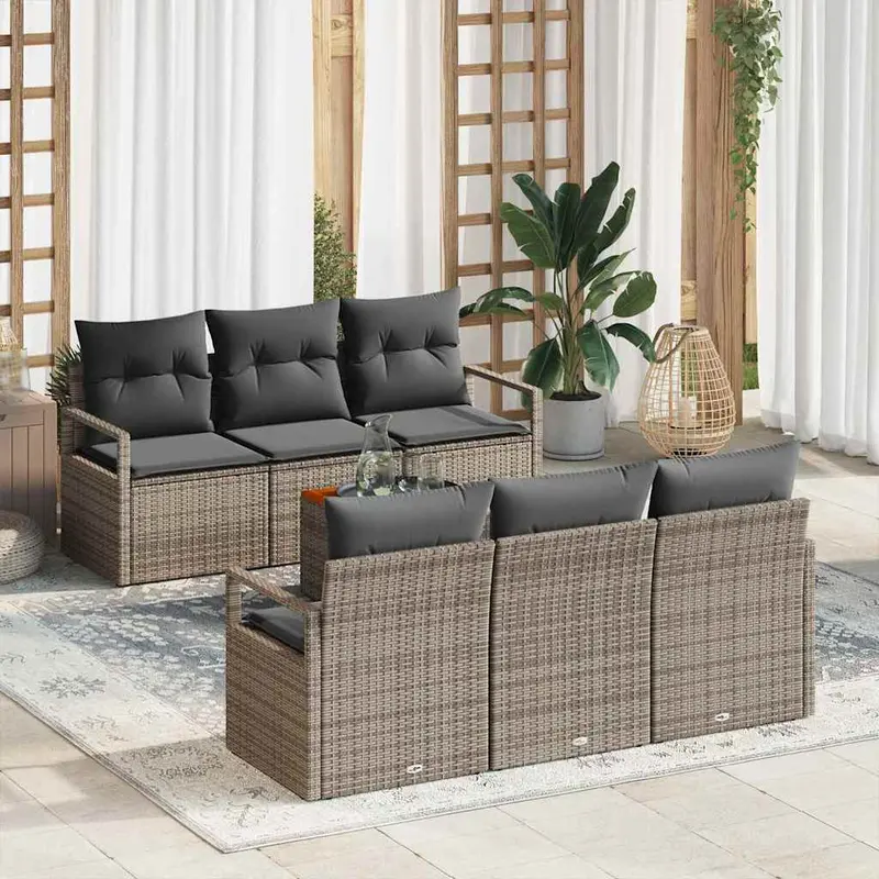 Conjunto de sofás de jardín 7 pcs Gris ratán sintético