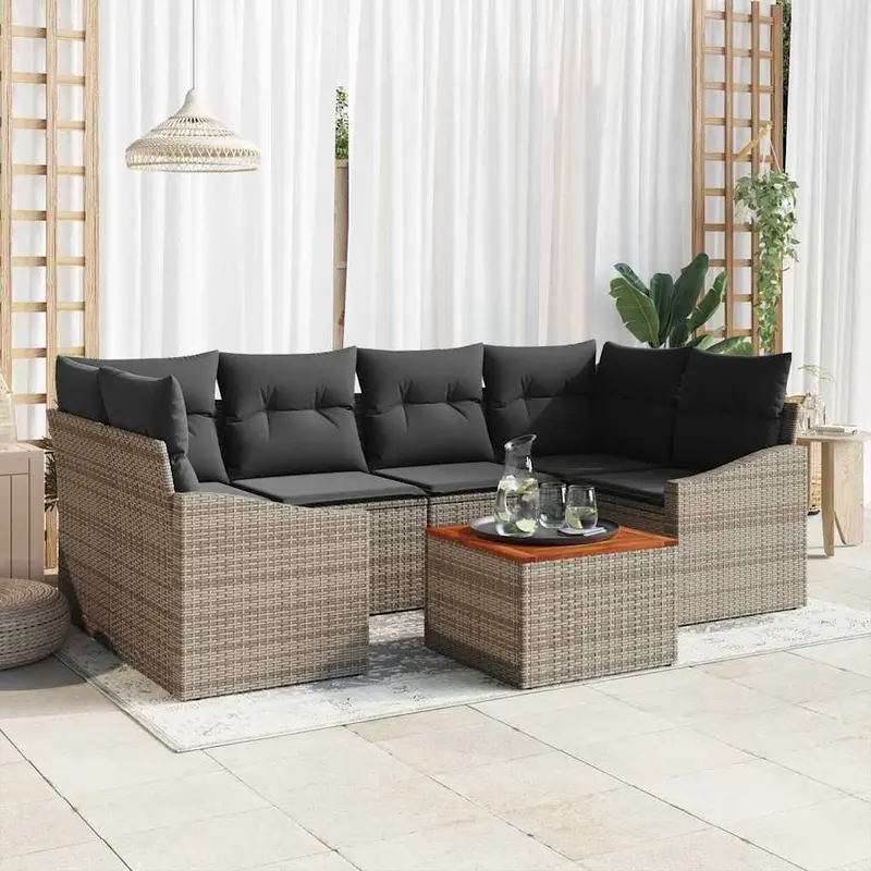 Conjunto de sofás de jardín 7 pcs Gris ratán sintético