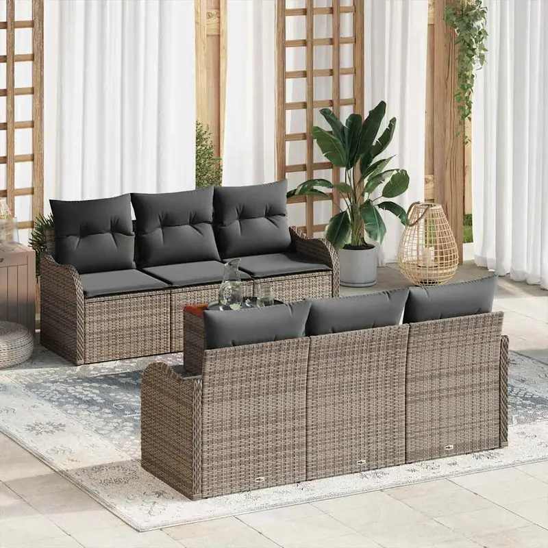 Conjunto de sofás de jardín 7 pcs Gris ratán sintético