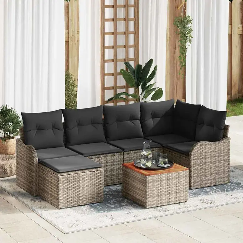 Conjunto de sofás de jardín 7 pcs Gris ratán sintético