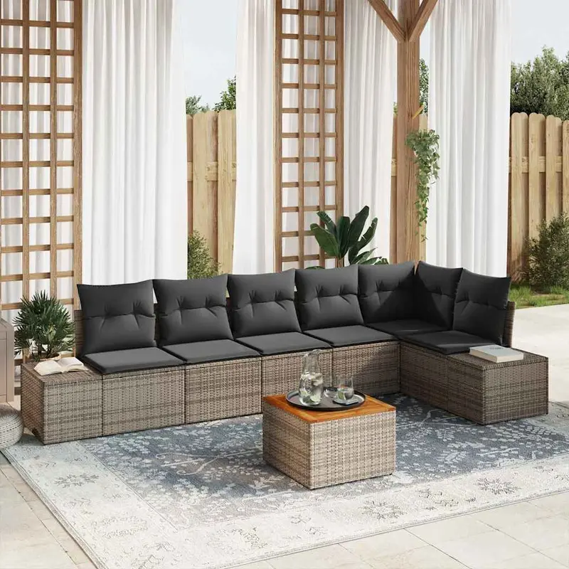 Conjunto de sofás de jardín 7 pcs Gris ratán sintético