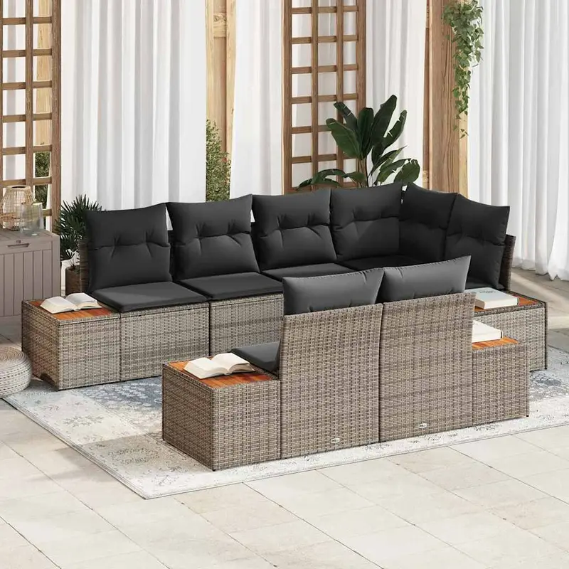 Conjunto de sofás de jardín 7 pcs Gris Ratán sintético