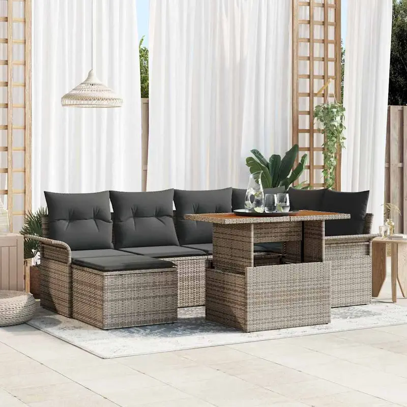 Conjunto de sofás de jardín 7 pcs Gris ratán sintético