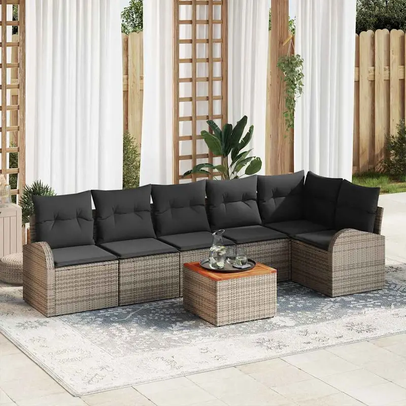 Conjunto de sofás de jardín 7 pcs Gris ratán sintético
