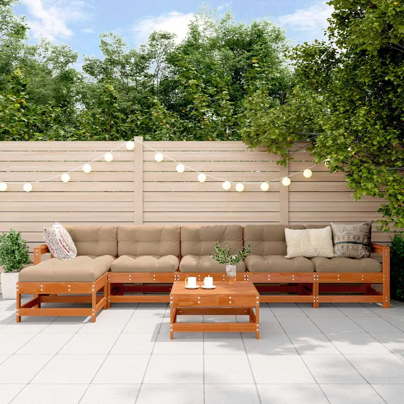 Conjunto de Sofás de Jardín 7 pcs Marrón Cera
