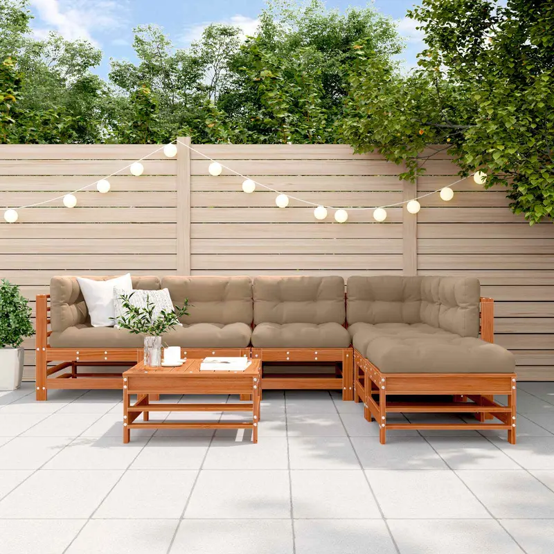 Conjunto de Sofás de Jardín 7 pcs Marrón Cera Pino macizo