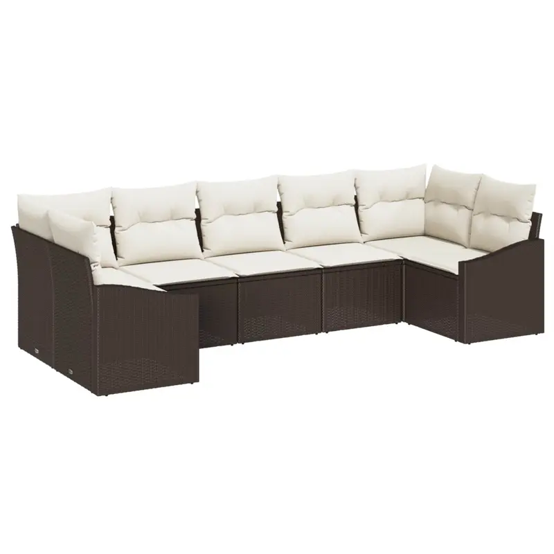 Conjunto de sofás de jardín 7 pcs Marrón y crema