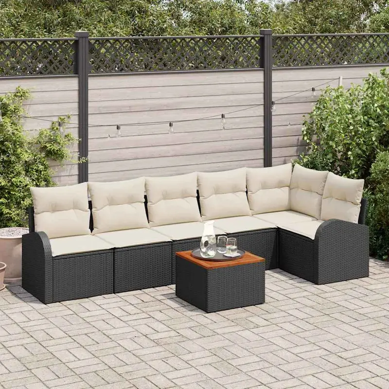 Conjunto de sofás de jardín 7 pcs Negro ratán sintético