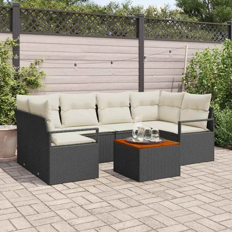 Conjunto de sofás de jardín 7 pcs Negro ratán sintético
