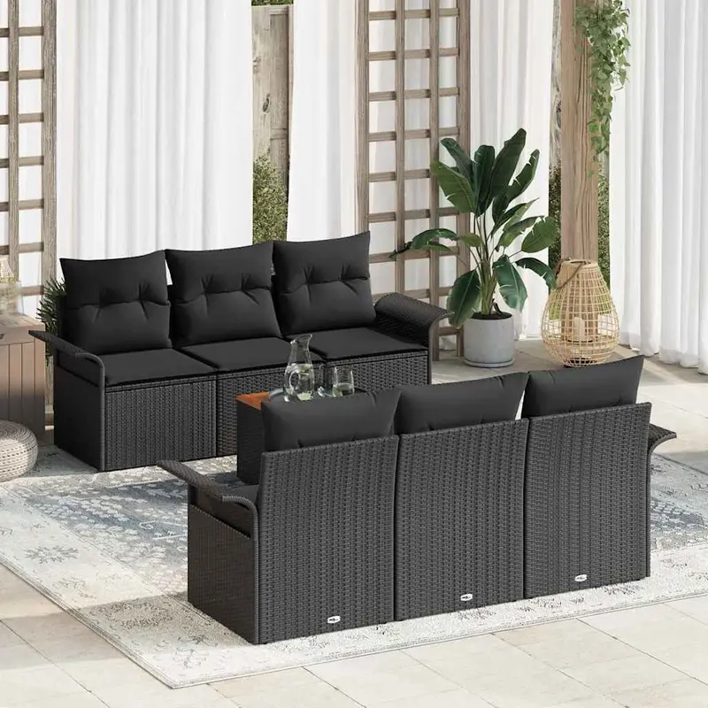 Conjunto de sofás de jardín 7 pcs Negro ratán sintético