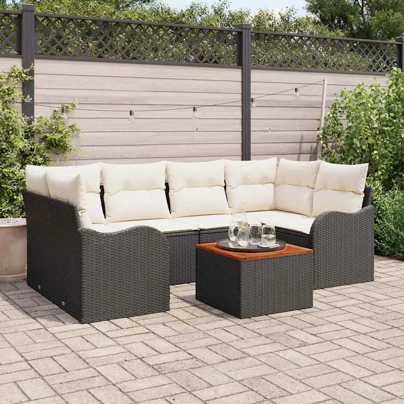 Conjunto de sofás de jardín 7 pcs Negro ratán sintético