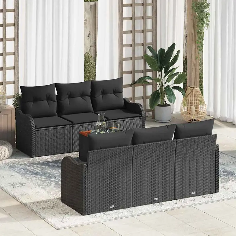 Conjunto de sofás de jardín 7 pcs Negro ratán sintético