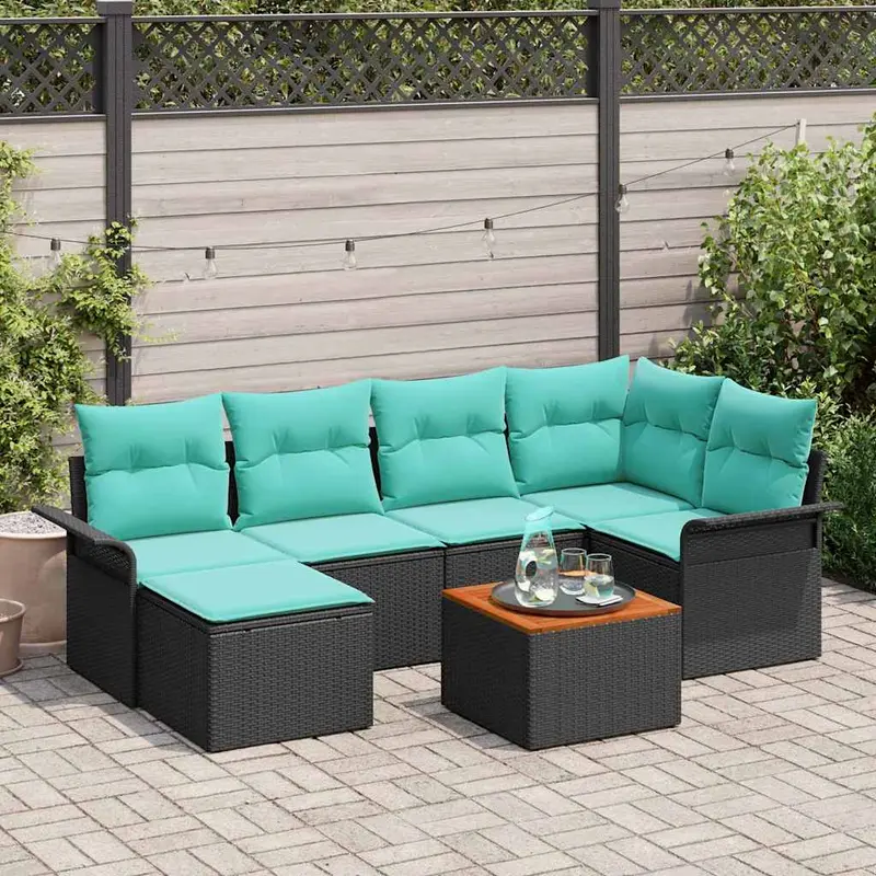 Conjunto de sofás de jardín 7 pcs Negro y Turquesa
