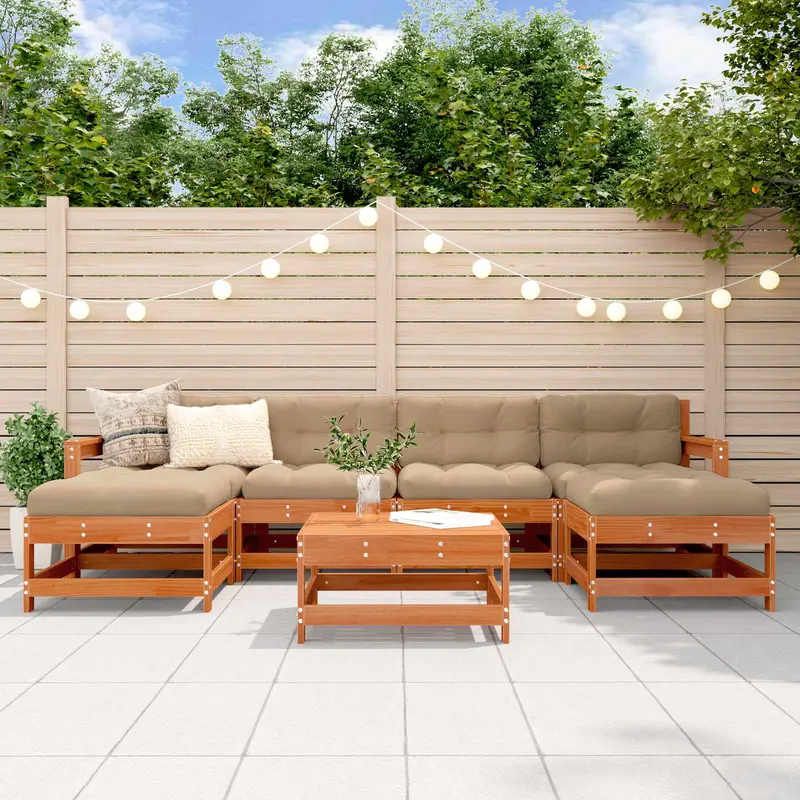 Conjunto de Sofás de Jardín 7 pcs Pino Marrón Encerado