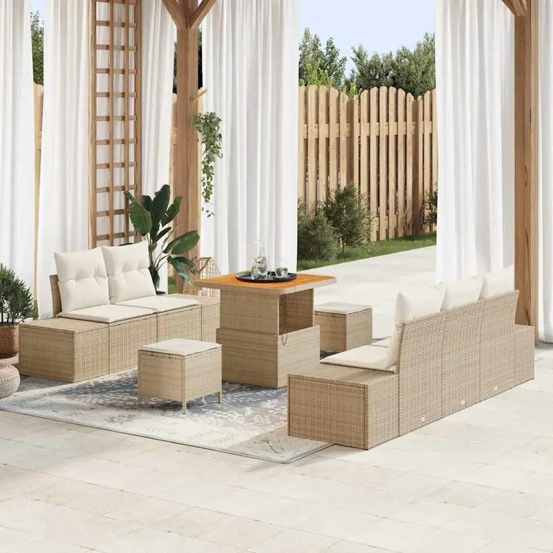 Conjunto de sofás de jardín 8 pcs Beige ratán sintético