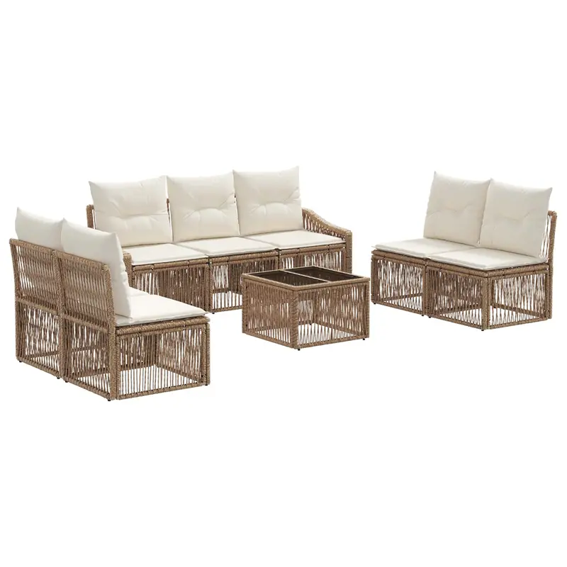 Conjunto de sofás de jardín 8 pcs Beige ratán sintético