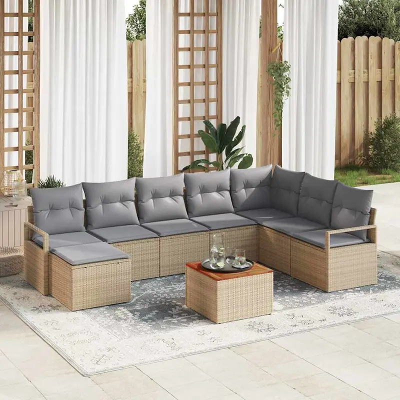 Conjunto de sofás de jardín 8 pcs Beige ratán sintético
