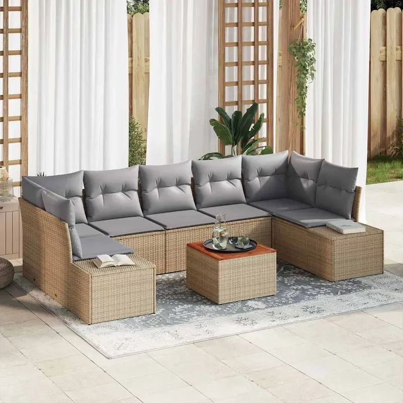 Conjunto de sofás de jardín 8 pcs Beige ratán sintético