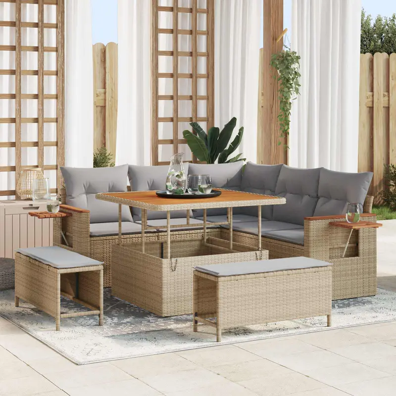 Conjunto de sofás de jardín 8 pcs Beige ratán sintético