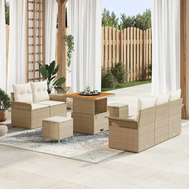 Conjunto de sofás de jardín 8 pcs Beige ratán sintético