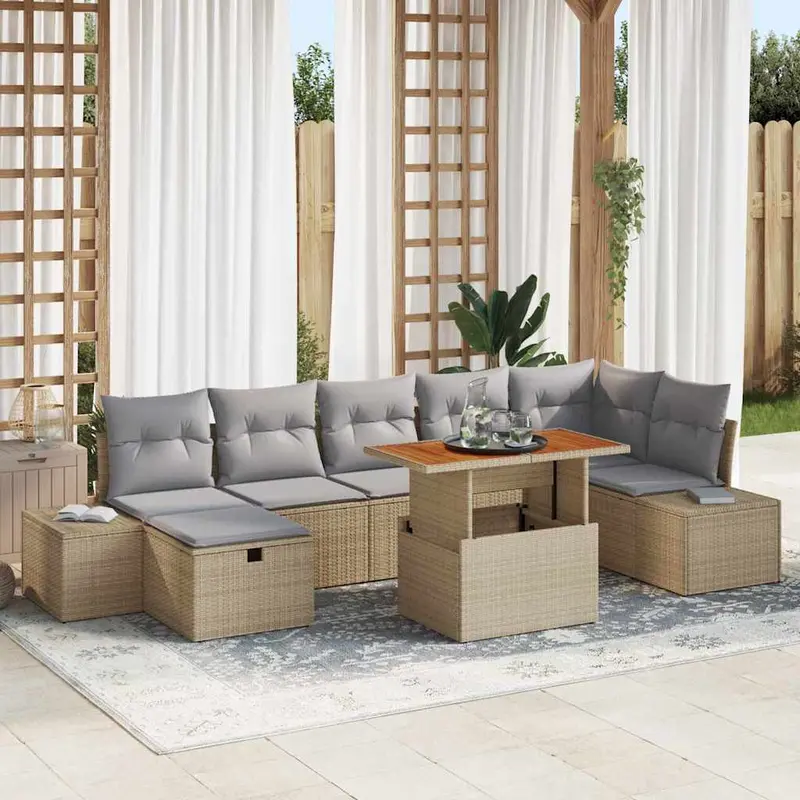 Conjunto de sofás de jardín 8 pcs Beige ratán sintético