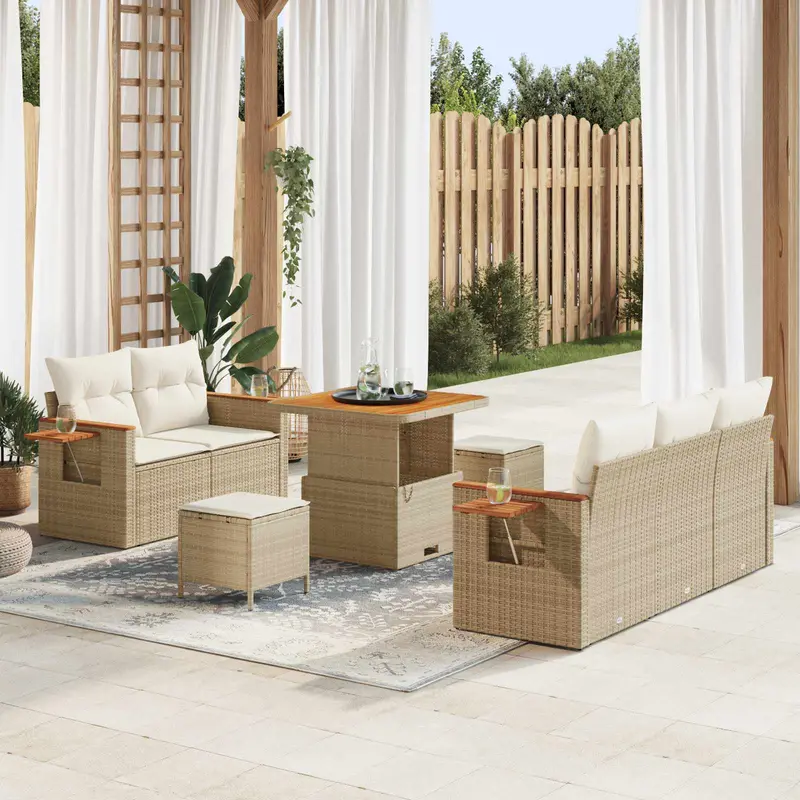 Conjunto de sofás de jardín 8 pcs Beige ratán sintético