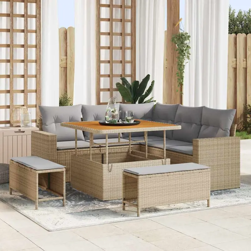 Conjunto de sofás de jardín 8 pcs Beige ratán sintético