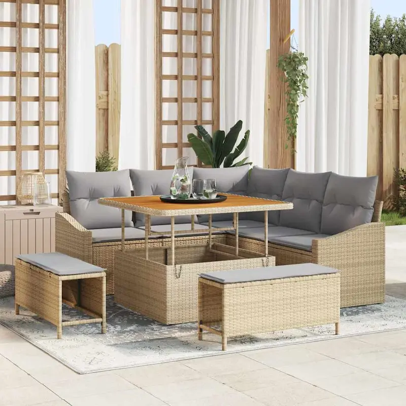Conjunto de sofás de jardín 8 pcs Beige ratán sintético