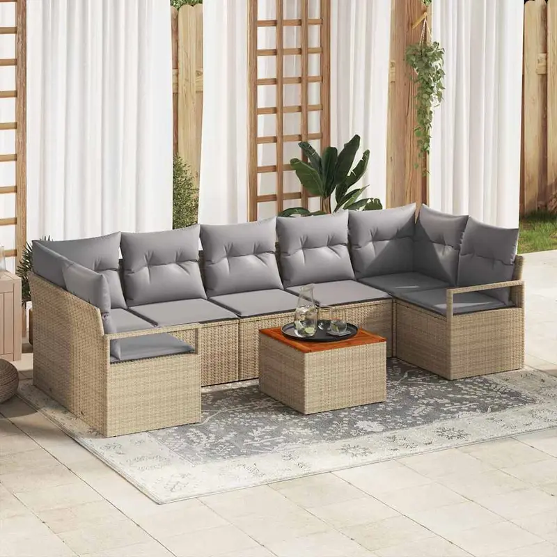 Conjunto de sofás de jardín 8 pcs Beige ratán sintético