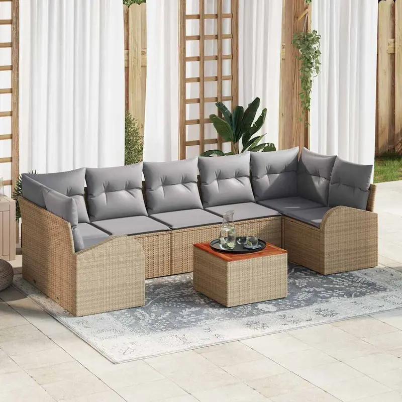 Conjunto de sofás de jardín 8 pcs Beige ratán sintético