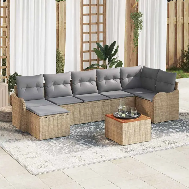 Conjunto de sofás de jardín 8 pcs Beige ratán sintético