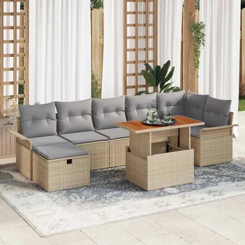 Conjunto de sofás de jardín 8 pcs Beige ratán sintético