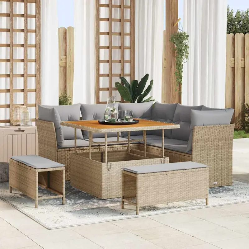 Conjunto de sofás de jardín 8 pcs Beige ratán sintético