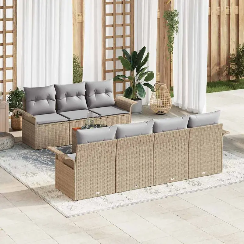 Conjunto de sofás de jardín 8 pcs Beige ratán sintético