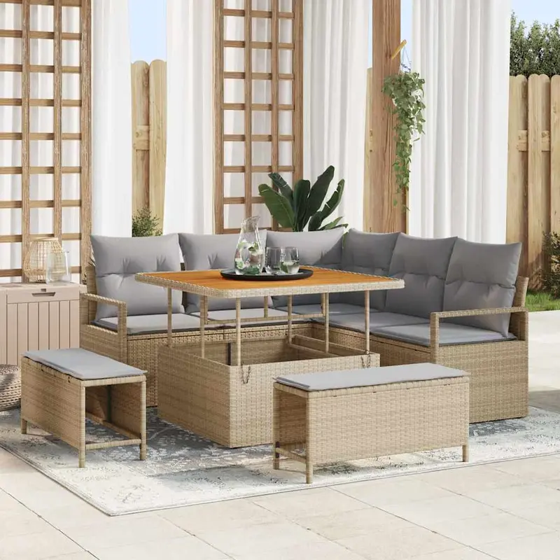 Conjunto de sofás de jardín 8 pcs Beige ratán sintético